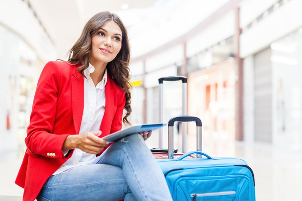 young woman with travel bags - Photo, Image