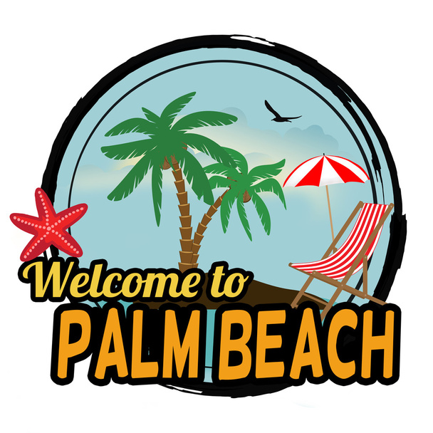 Tervetuloa Palm Beachin postimerkkiin
 - Vektori, kuva