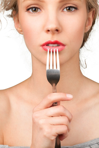 beautiful woman with  fork - Foto, Bild