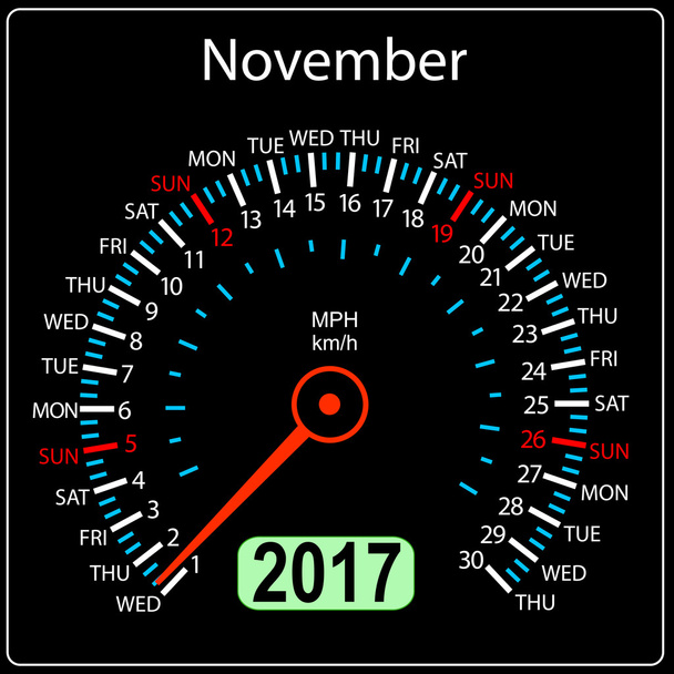 ベクトルで 2017 年カレンダー スピード メーター車。11 月 - ベクター画像