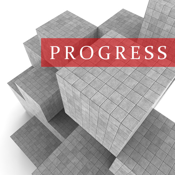Blokuje postępu wskazuje postęp w rozwoju i postępów 3d - Zdjęcie, obraz