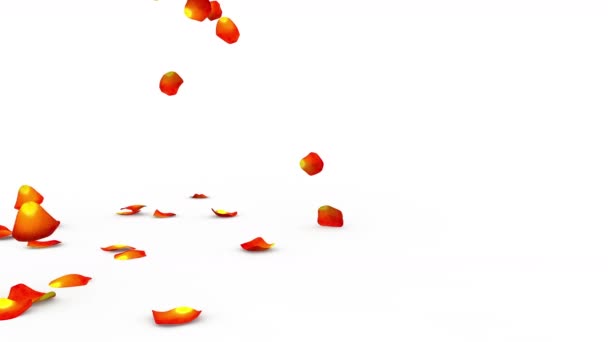 Oranje bloemblaadjes wapperen op de vloer van de kant. Alfa masker opgenomen - Video