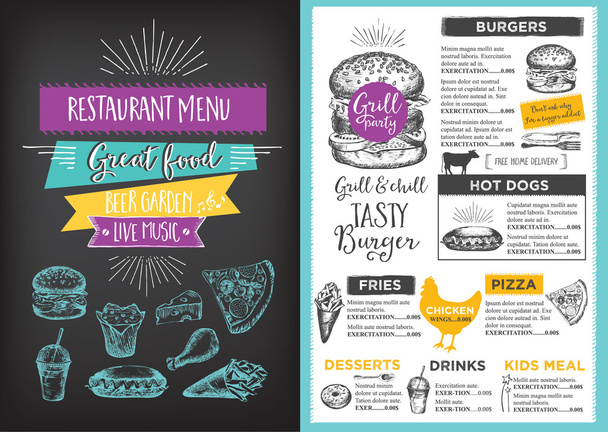 Restaurant cafe menu, template design. - Vector, Image