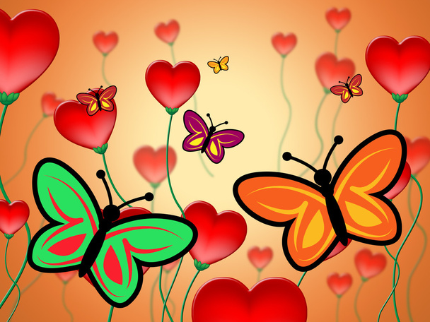 Heart Butterflies Represents Valentine Day And Butterfly - Fotoğraf, Görsel