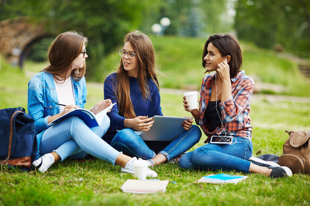 Girls talking during rest in park  - Photo, image