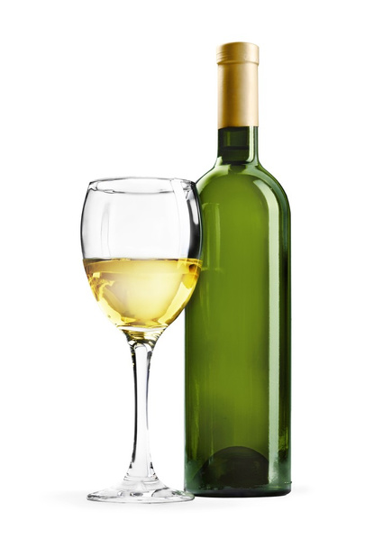 White wine bottle and glass - Foto, afbeelding