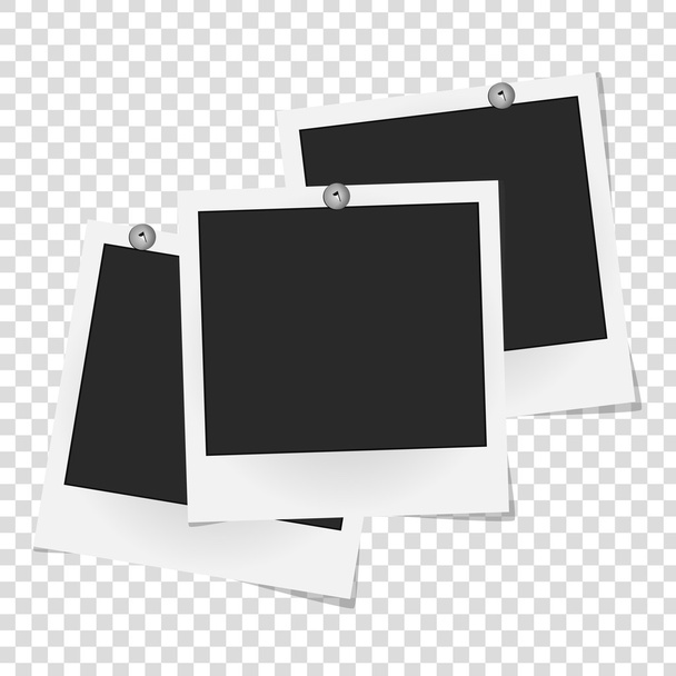 Set of realistic vector photo frames on metal rivets. Template photo design. Vector illustration - Vektör, Görsel