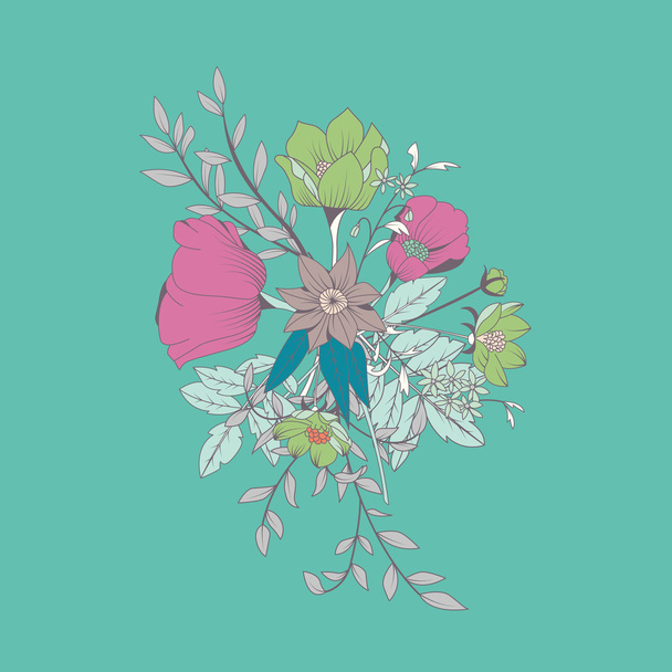 Vector flower bouquet, botanical and floral decoration hand drawn - Vector, Image