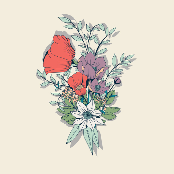 Векторний квітковий букет, намальований ботанічним та квітковим прикрасами
 - Вектор, зображення