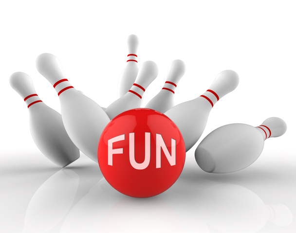 Spaß-Bowling bedeutet zehn Pins und Aktivität 3D-Rendering - Foto, Bild