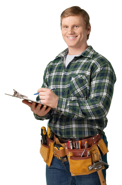 Travailleur masculin avec ceinture à outils
 - Photo, image