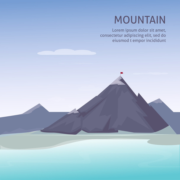 Flag on the mountain. Business concept. Winning of competition or triumph design. Cartoon style - Вектор,изображение