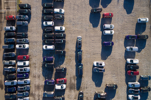 Aerial view of a parking lot with many cars - Photo, Image