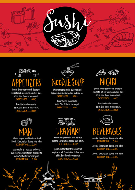 Sushi restaurant menu, template design.  - Vektör, Görsel