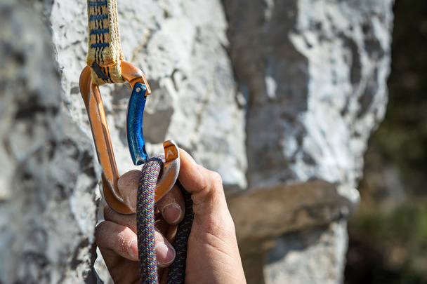 carabiner and climbing rope - Photo, Image