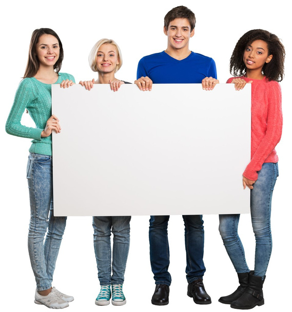 teens holding blank banner - Фото, зображення