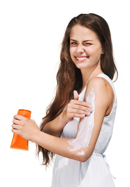 Woman with Sunscreen Solar Cream  - Photo, image