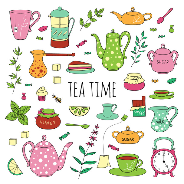 Big set of tea time - Vecteur, image