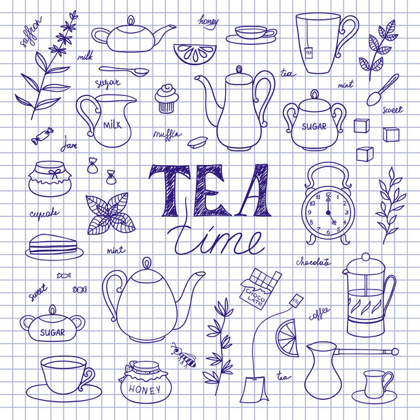 Set of tea time - Vector, Image