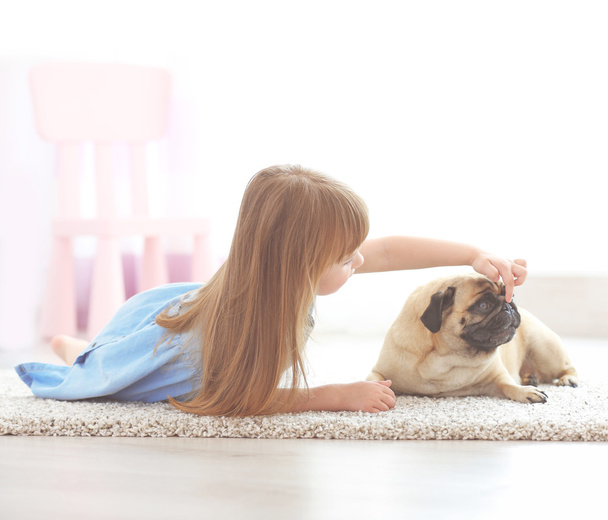 Cute girl playing with dog  - Foto, Imagen