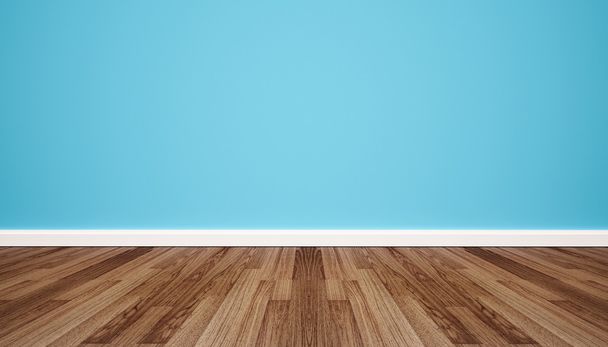Wood floor with retro blue wall - Photo, Image
