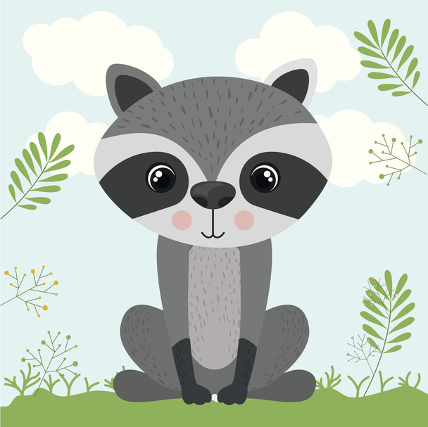 raccoon cute woodland icon - Vector, Image