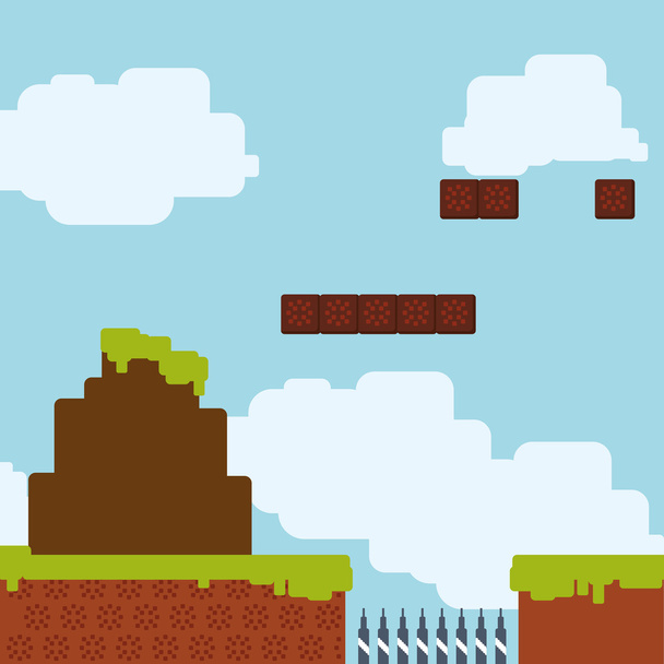 τοπίο βουνού pixel παιχνίδι βίντεο play εικονίδιο σύννεφου. ΓΚΡΑΠ διάνυσμα - Διάνυσμα, εικόνα