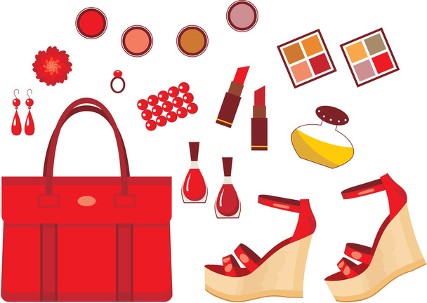 Set of red accessories - Διάνυσμα, εικόνα
