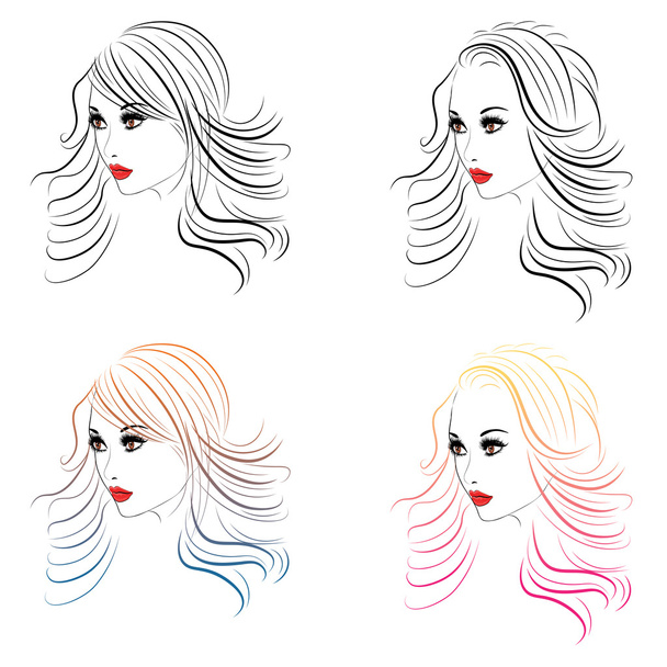 Fashion Hairstyles Lineart - Vector, Image