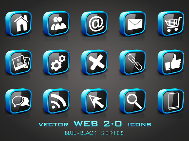 Vector illustration of 3D, web 2.0 mail icons set in black and b - Vektori, kuva