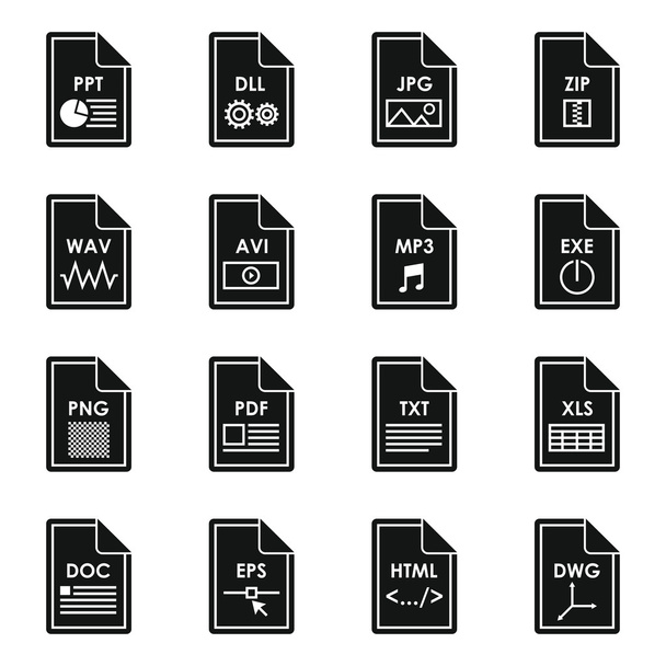File format icons set, simple style - Vettoriali, immagini