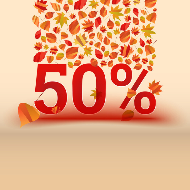 Autumn sale 50 discount vector banner with orange foliage - Vecteur, image