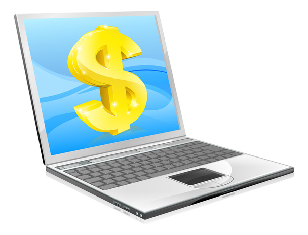 Laptop dollar money concept - Vector, Image