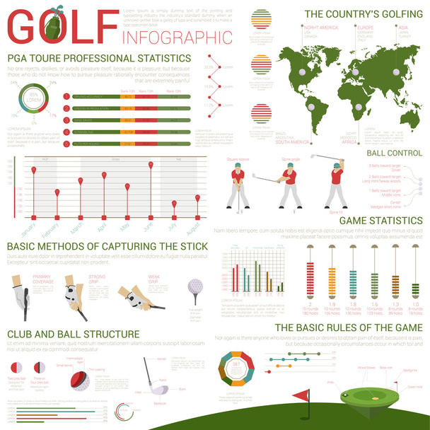 Infografías de deportes de golf en el mapa y gráficos
 - Vector, imagen