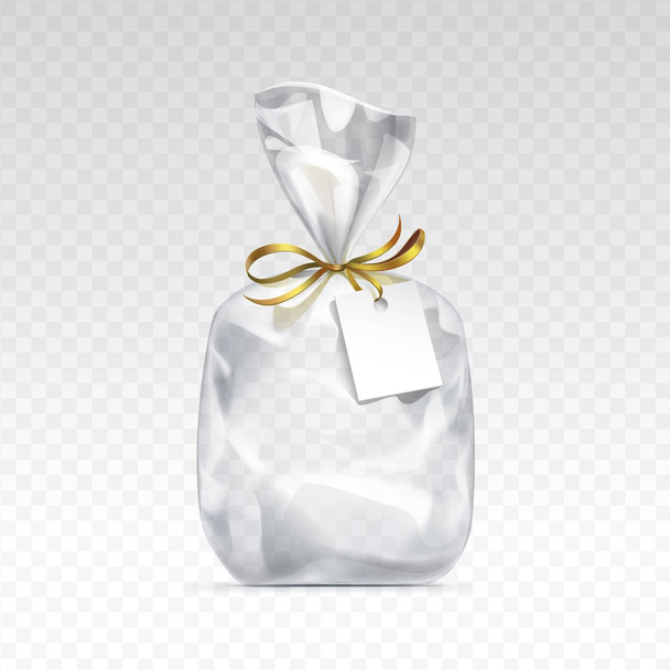 Embalaje de bolsa de plástico transparente vacía Etiqueta blanca en blanco Fondo aislado
 - Vector, imagen