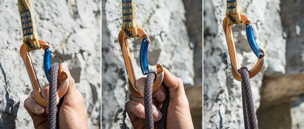 moschettone e sequenza corda da arrampicata
 - Foto, immagini