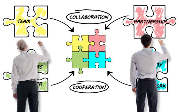 Έννοια της εταιρικής σχέσης που σύρονται από επιχειρηματίες - Φωτογραφία, εικόνα