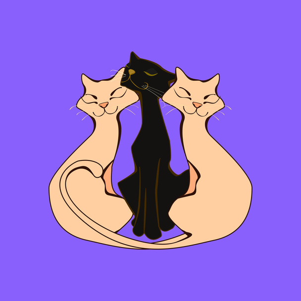 A Trio of lovers of cats squinted with pleasure - Vector, Image