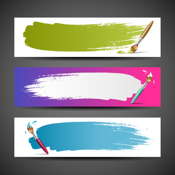 Colorful Paint brush banners background set - Vector, Image