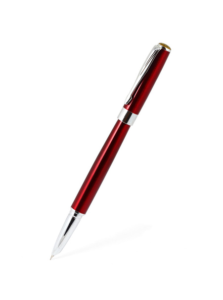 Bright red and silver fountain pen. White background. - Photo, Image
