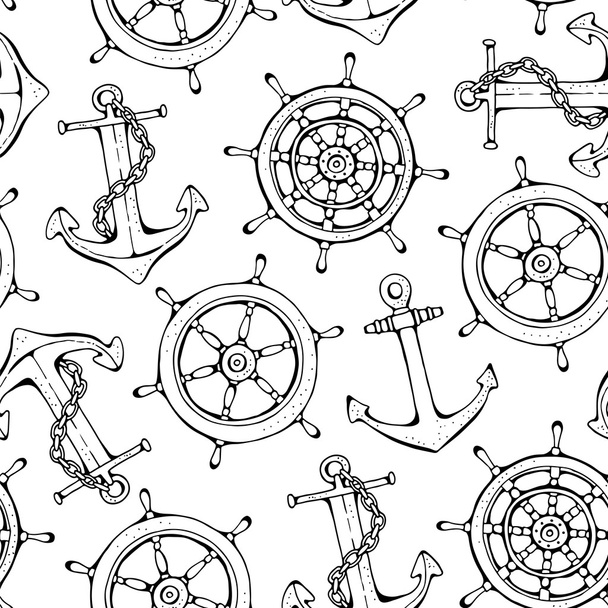 Steering ship wheel and anchor vector background - Vecteur, image