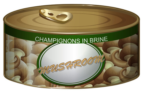 Can of champignons in brine - Vector, Image