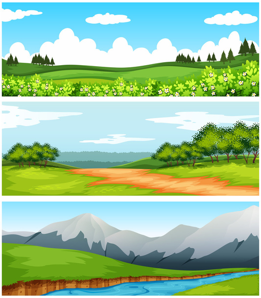 Scenes with trees and fields - Vector, Image