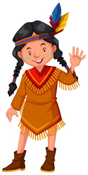 Nativo american indio chica saludando
 - Vector, imagen