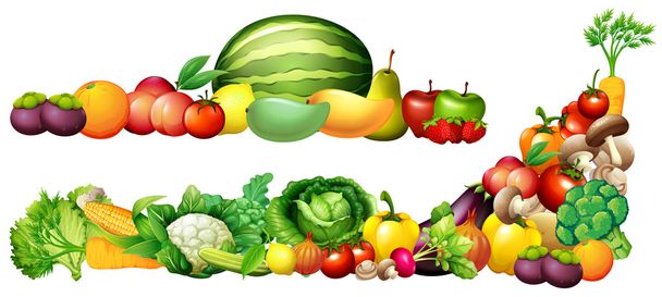 Pile of fresh vegetables and fruits - Vector, Image