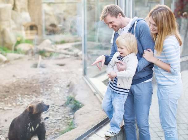 Família com criança no zoológico
 - Foto, Imagem