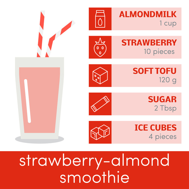 recipe of strawberry-almond smoothie - Vecteur, image