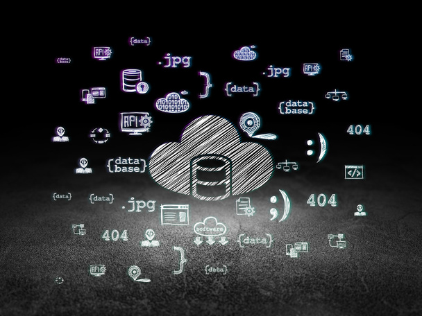 Database concept: database met wolk in grunge donkere kamer - Foto, afbeelding