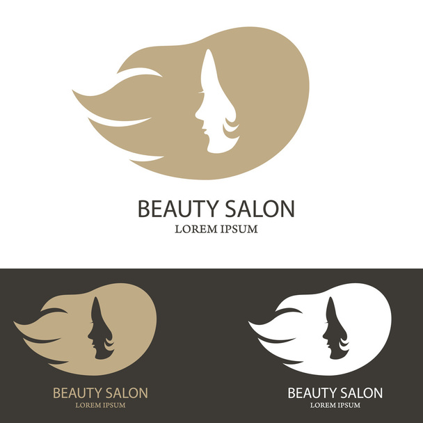BEAUTY SALON logo template. Abstract girl face with long heirs.  - Vector, Image