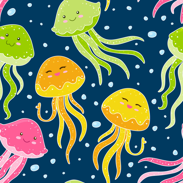 şirin jellyfishes desenle - Vektör, Görsel